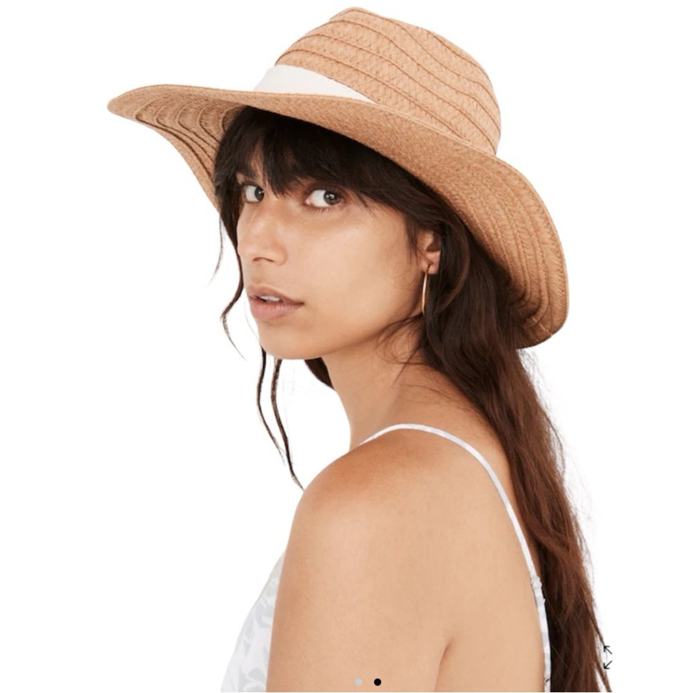 Madewell Packable Stylish Tan Straw Hat with White Band - Picture 2 of 4